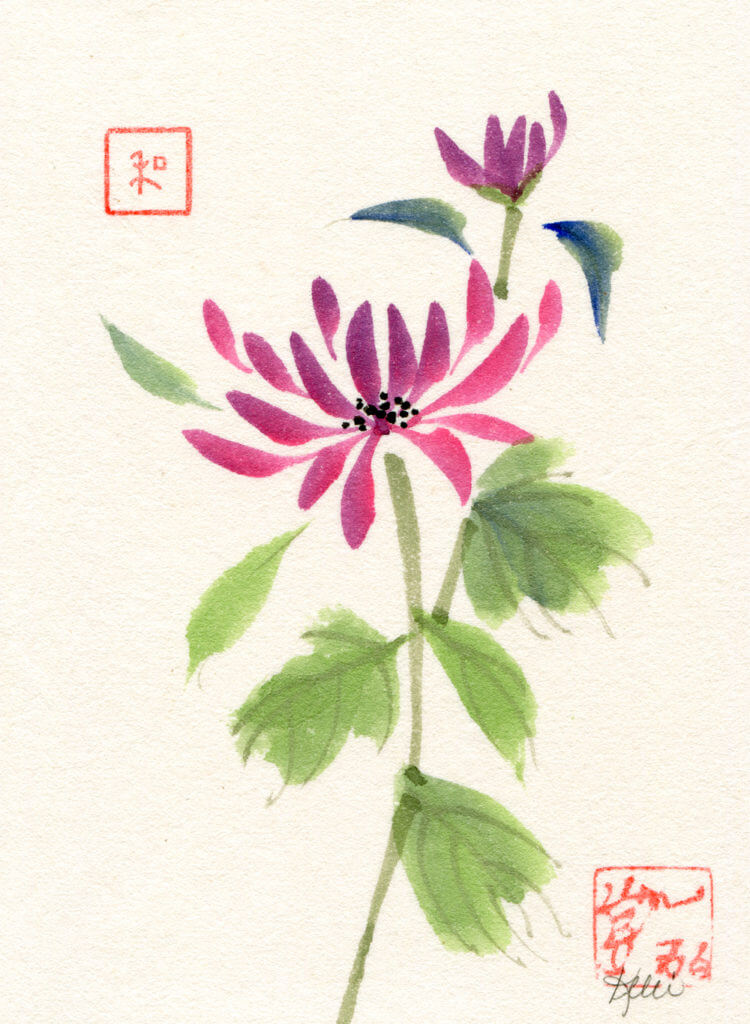 Finished chrysanthemum painting in the Chinese Brush painting style