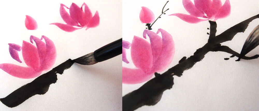 A brush painting a magnolia branch
