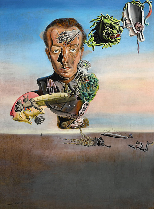 Salvador Dali painting, "Portrait of Paul Eluard" featuring a Surreal depiction of the French poet himself